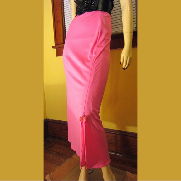 Sexy Barbiecore Candy Pink High Waisted Bodycon VTG Maxi Pencil Skirt w Bows - Picture 10 of 11